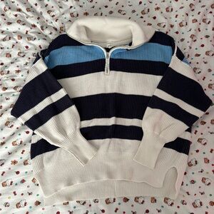 Aerie Quarter Zip Striped Sweater